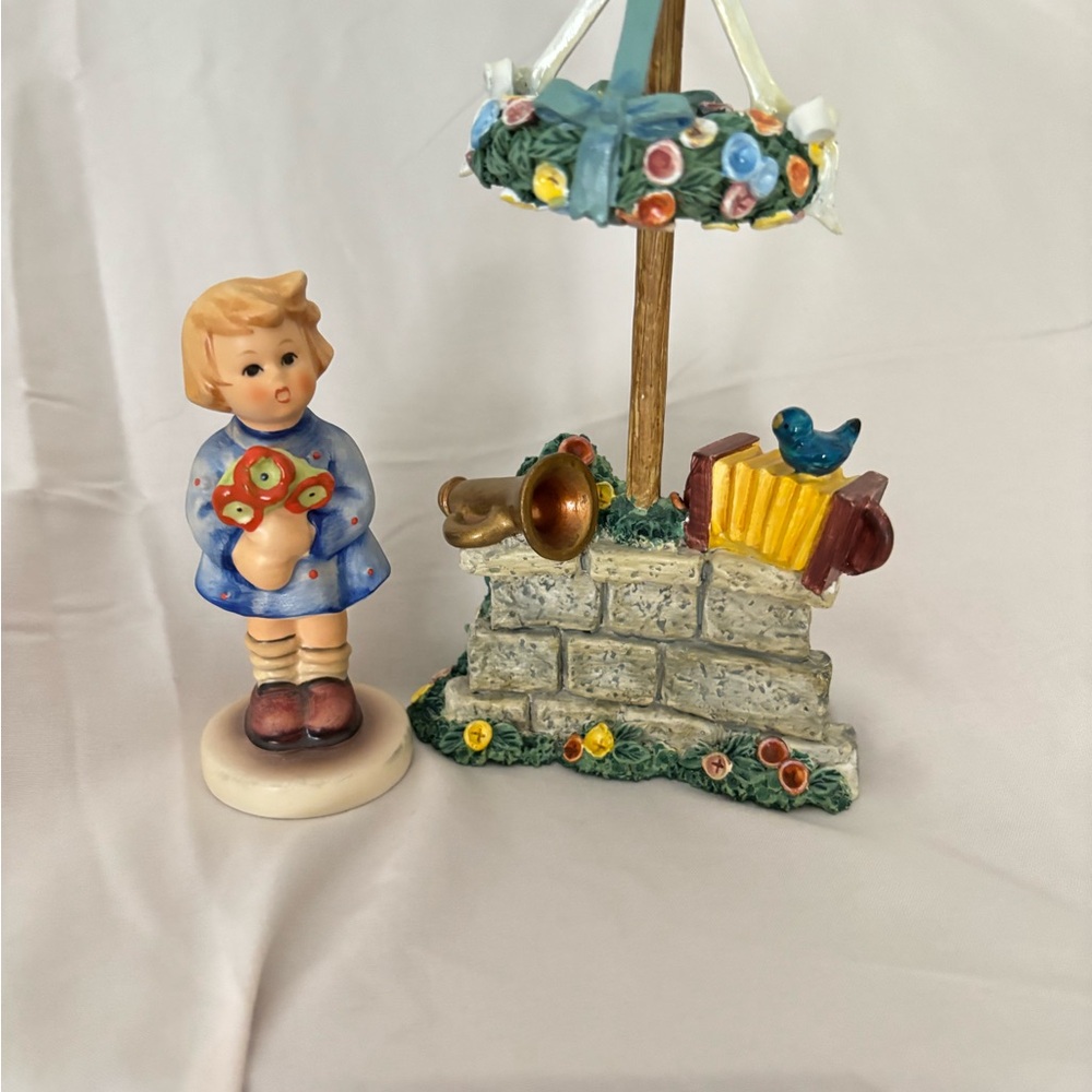 Hummel Blue and Cream Figurine with Floral Umbrella